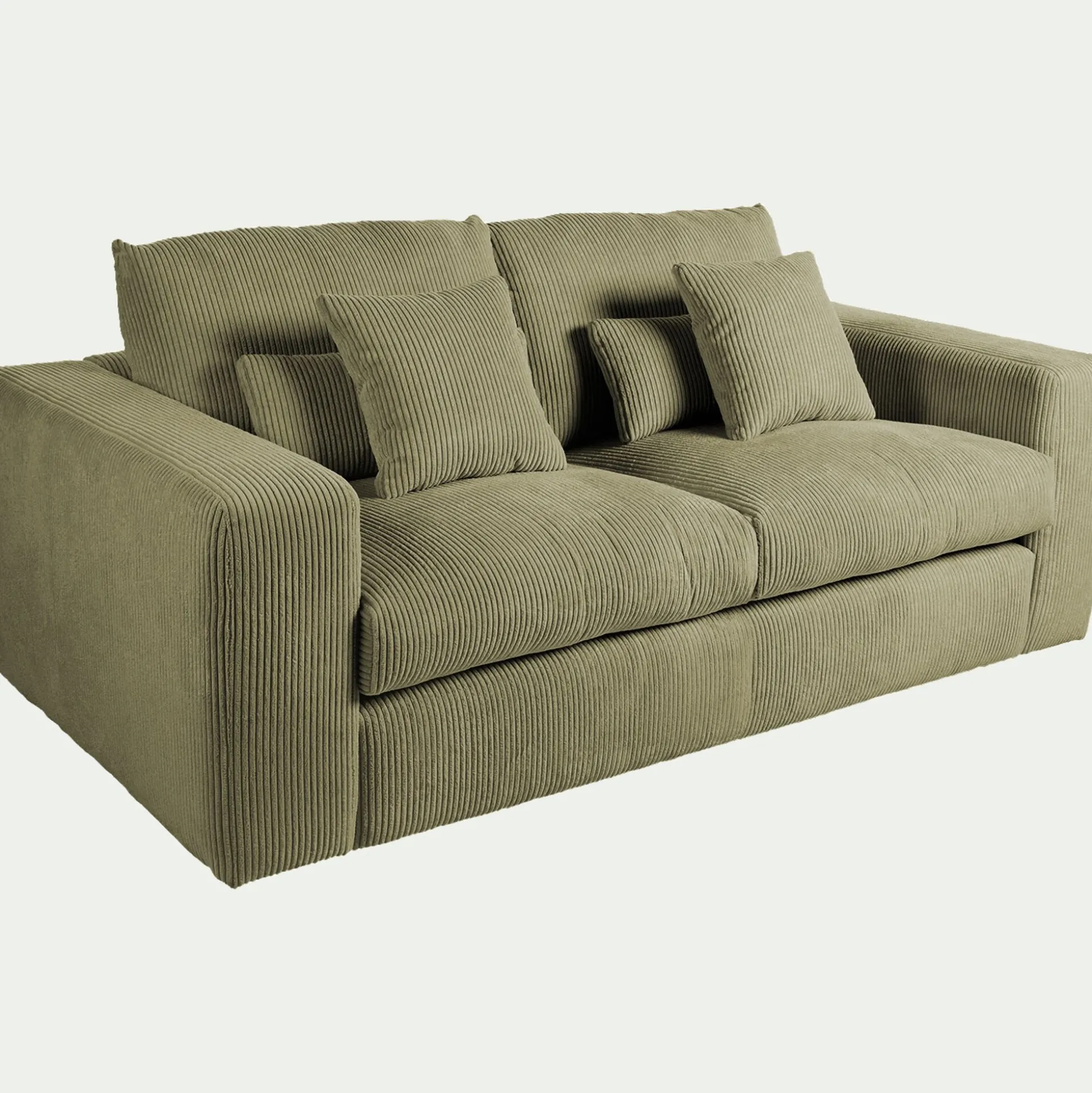 Canapé 3 places fixe en velours côtelé - vert cèdre