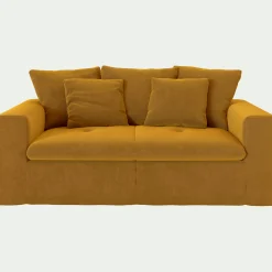 Canapé 2 places fixe en velours - jaune argan