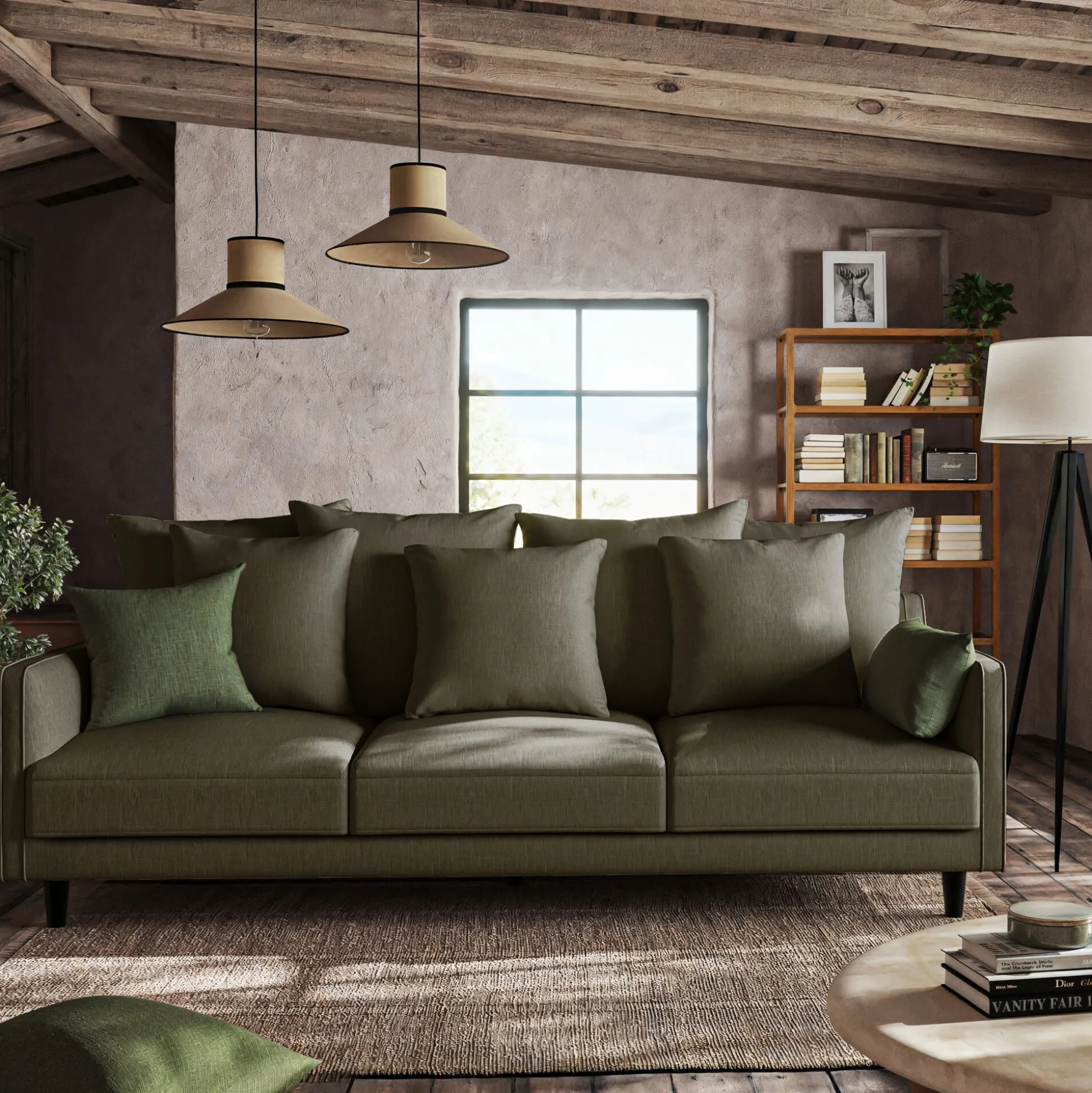 Canapé 5 places fixe tissu mixte - vert cedre