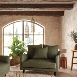 Canapé 1,5 places fixe tissu mixte - vert cedre