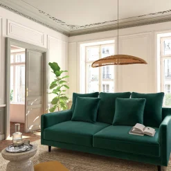 Canapé 3 places fixe velours - bleu canard