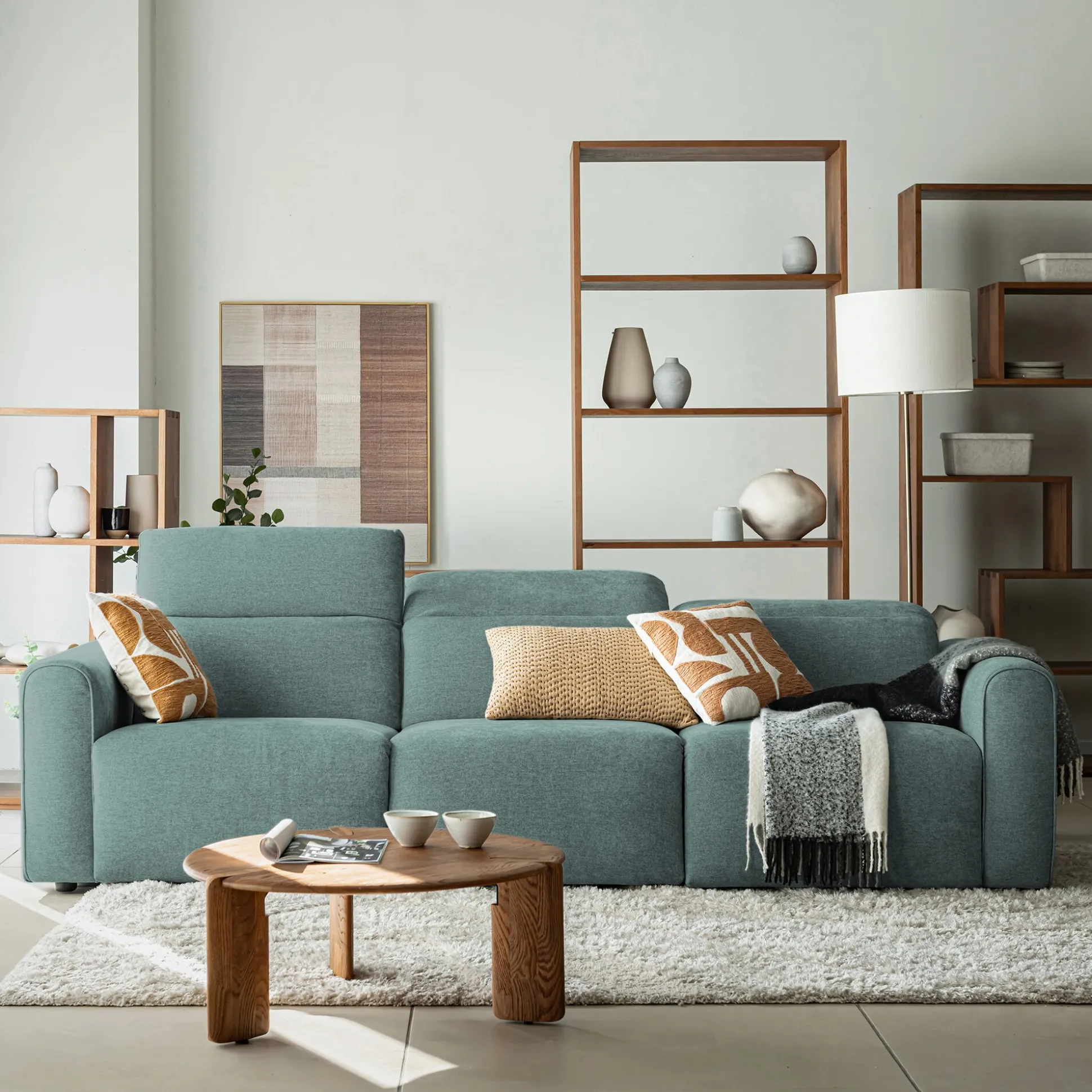 Canapé 5 places relax gauche en tissu - bleu niolon