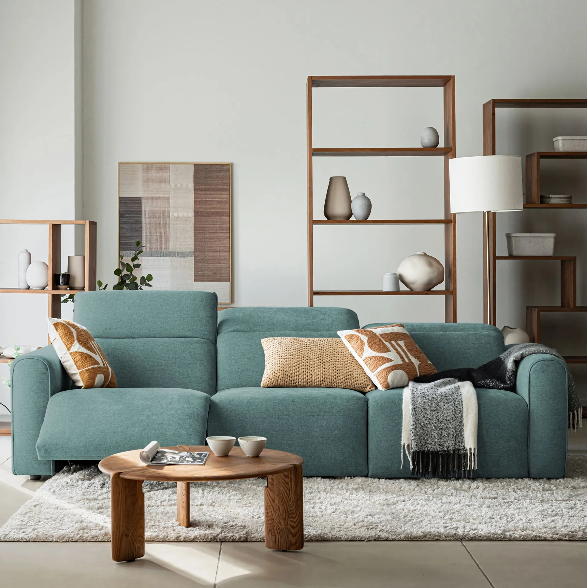 Canapé 5 places relax gauche en tissu - bleu niolon