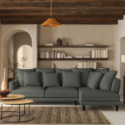 Canapé angle droit convertible tissu mixte - gris ardoise