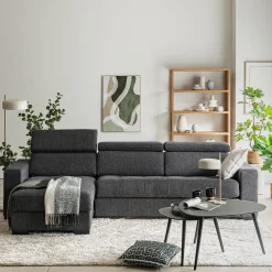 Canapé avec angle réversible convertible en tissus pop avec accoudoirs 20cm - gris anthracite