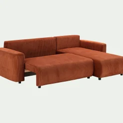 Canapé convertible à angle réversible en velours côtelé - brun rustrel