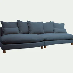 Canapé convertible 5 places avec pieds arrondis en tissu nature - bleu