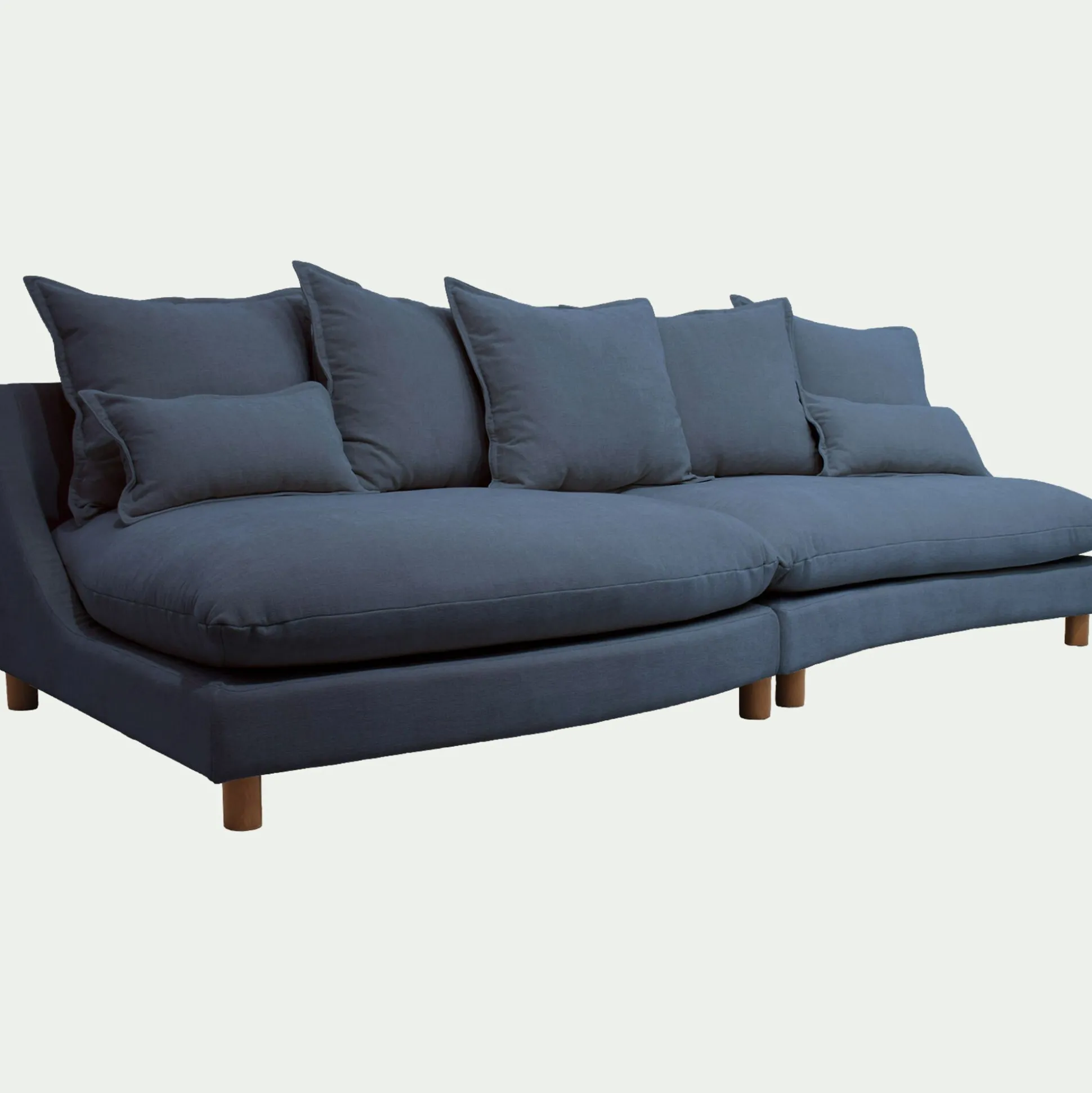 Canapé convertible 5 places avec pieds arrondis en tissu nature - bleu
