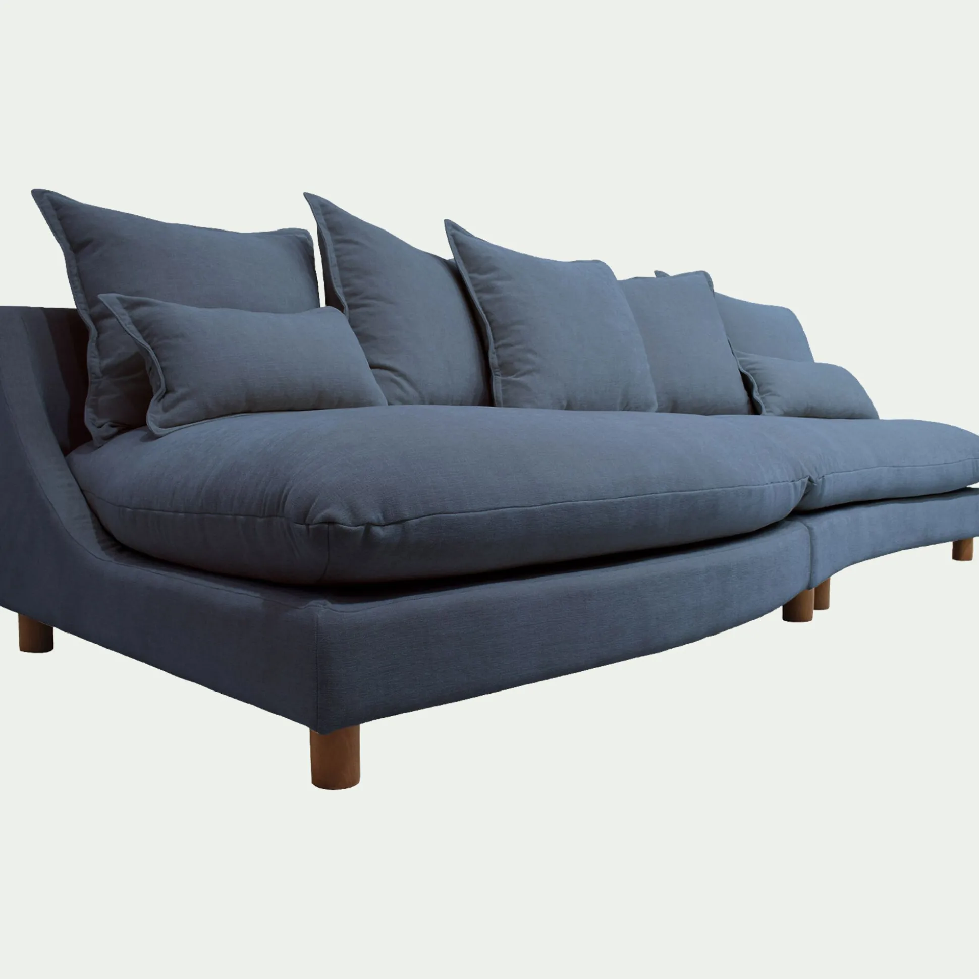 Canapé convertible 5 places avec pieds arrondis en tissu nature - bleu
