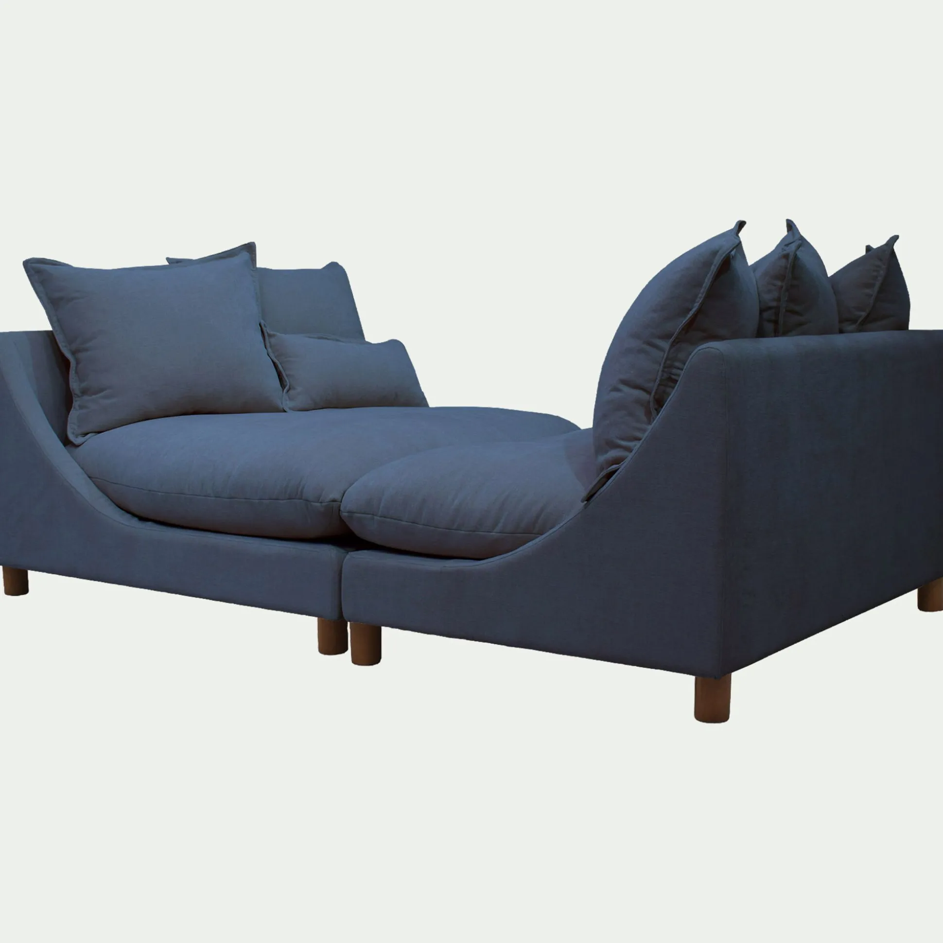 Canapé convertible 5 places avec pieds arrondis en tissu nature - bleu