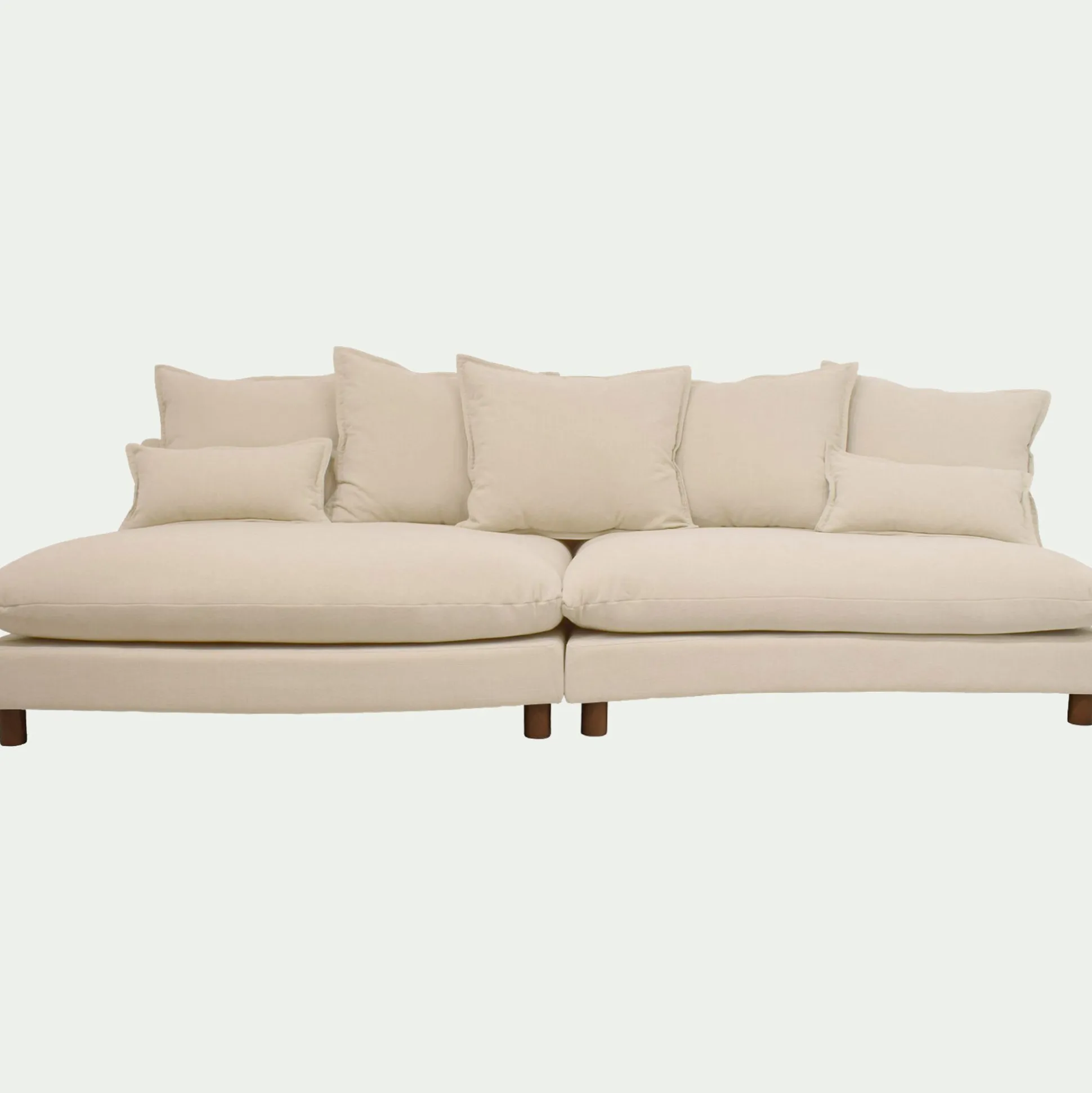 Canapé convertible 5 places avec pieds arrondis en tissu nature - blanc écru