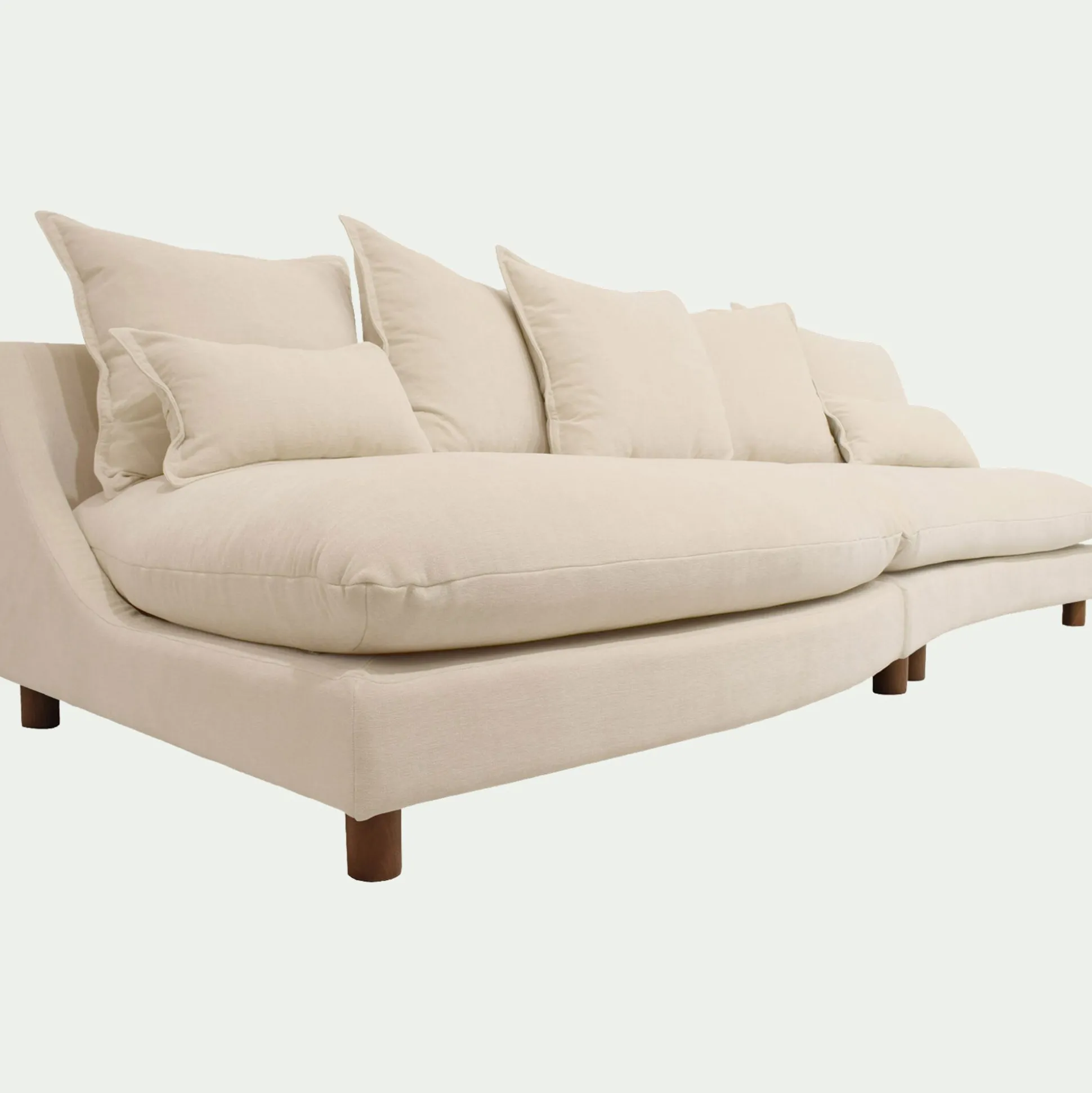 Canapé convertible 5 places avec pieds arrondis en tissu nature - blanc écru