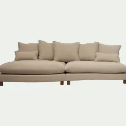 Canapé convertible 5 places avec pieds arrondis en tissu nature - beige