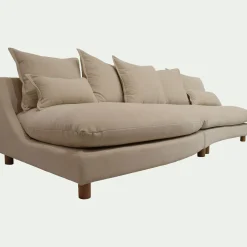 Canapé convertible 5 places avec pieds arrondis en tissu nature - beige