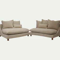Canapé convertible 5 places avec pieds arrondis en tissu nature - beige