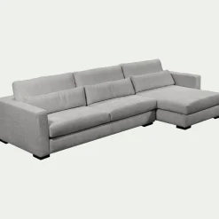 Canapé d'angle chaise longue droite fixe en tissu Genesis - gris