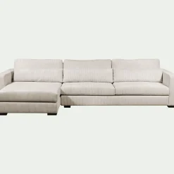 Canapé d'angle chaise longue gauche fixe en velours côtelé Azores - beige