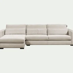 Canapé d'angle chaise longue gauche fixe en tissu Genesis - beige
