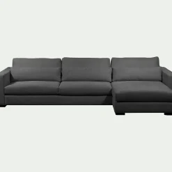 Canapé d'angle chaise longue droite fixe en tissu Bloq - gris anthracite