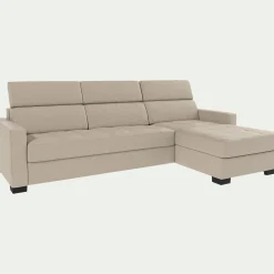 Canapé d'angle convertible en cuir avec accoudoirs 15cm - beige