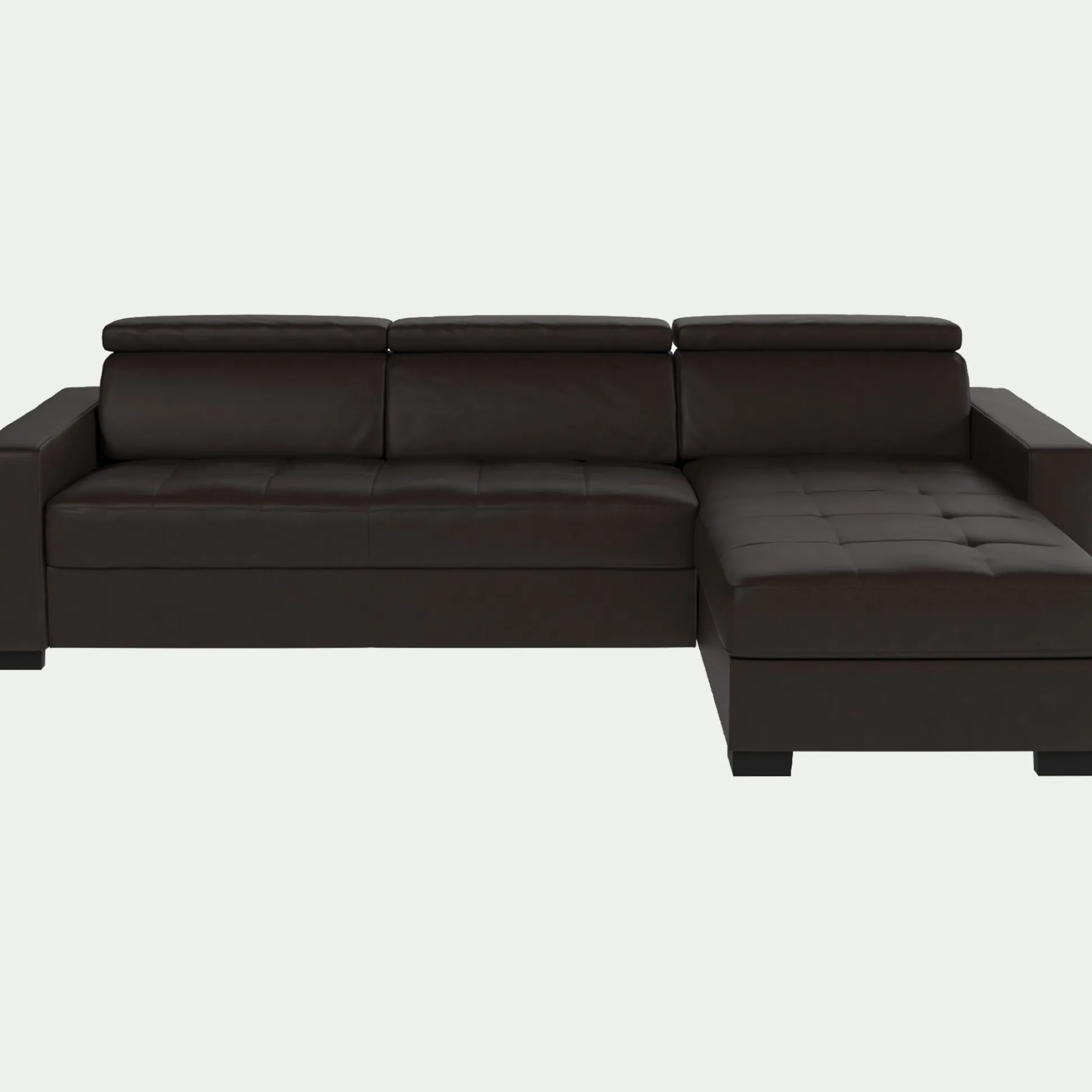 Canapé d'angle convertible en cuir avec accoudoirs 20cm - marron