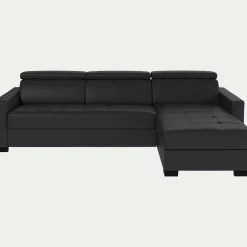 Canapé d'angle convertible en cuir avec accoudoirs 15cm - brun terre ombre