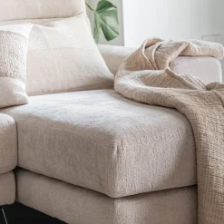 Canapé d'angle droit avance recule en tissu doux - beige