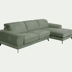 Canapé d'angle droit avance recule en tissu doux - vert cèdre