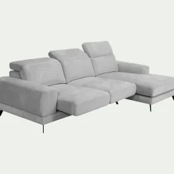 Canapé d'angle droit avance recule en tissu doux - gris