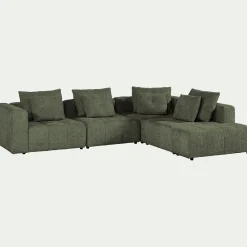 Canapé d'angle droit avec pouf en tissu Benjo - vert cèdre