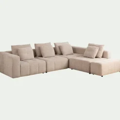 Canapé d'angle droit avec pouf en tissu Benjo - beige roucas