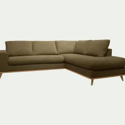 Canapé d'angle droit convertible en tissu Crown - vert cèdre