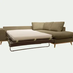 Canapé d'angle droit convertible en tissu Crown - vert cèdre