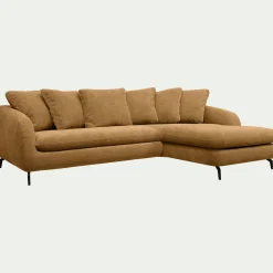 Canapé d'angle droit convertible en tissu tramé - bronze