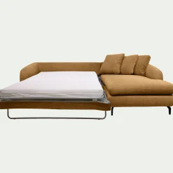 Canapé d'angle droit convertible en tissu tramé - bronze