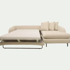 Canapé d'angle droit convertible en tissu tramé doux - blanc écru