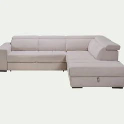 Canapé d'angle droit convertible avec coffre en tissu doux - beige