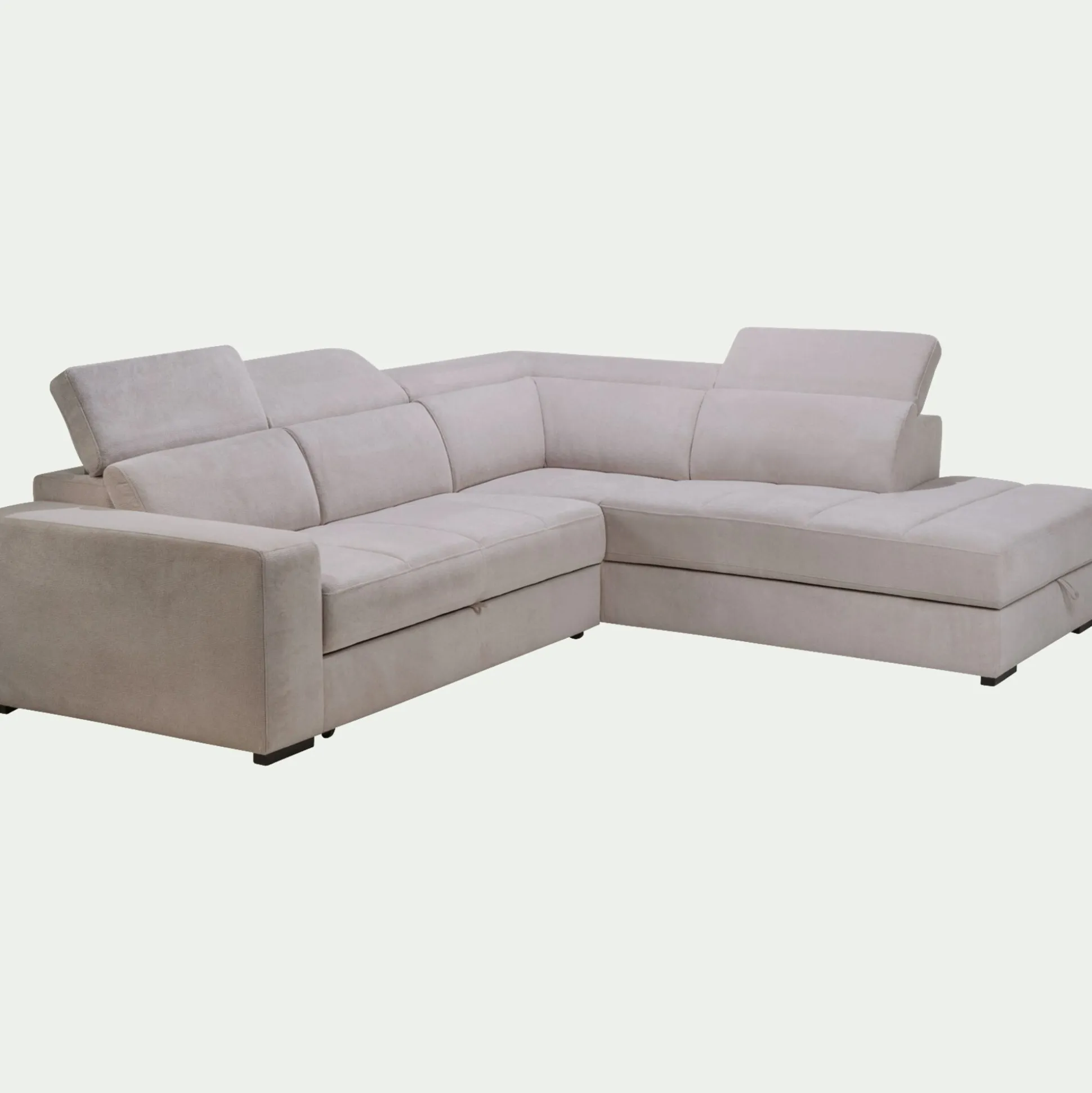 Canapé d'angle droit convertible avec coffre en tissu doux - beige