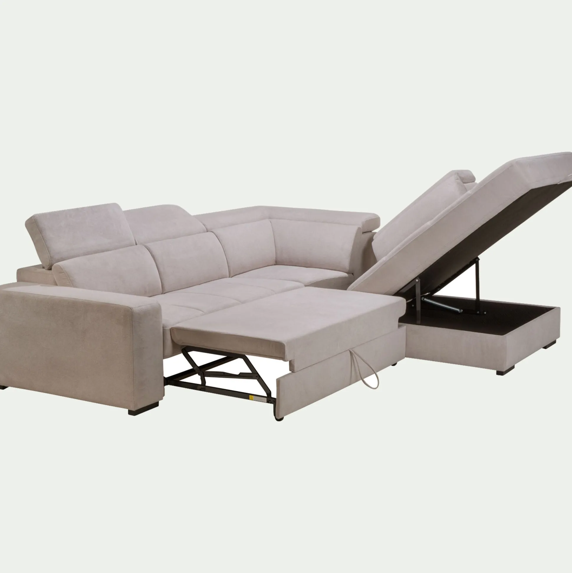 Canapé d'angle droit convertible avec coffre en tissu doux - beige