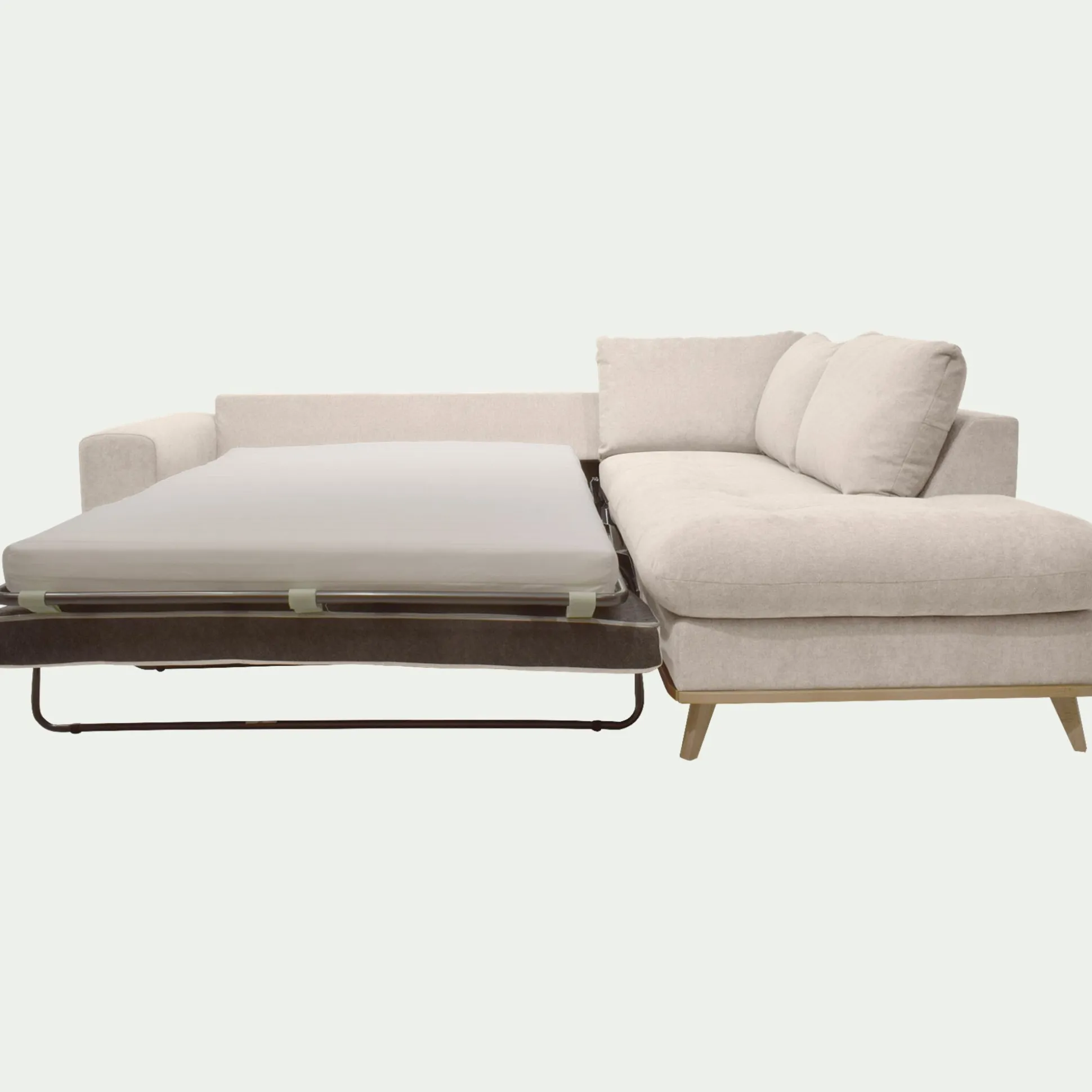 Canapé d'angle droit convertible en tissu Storm - beige roucas