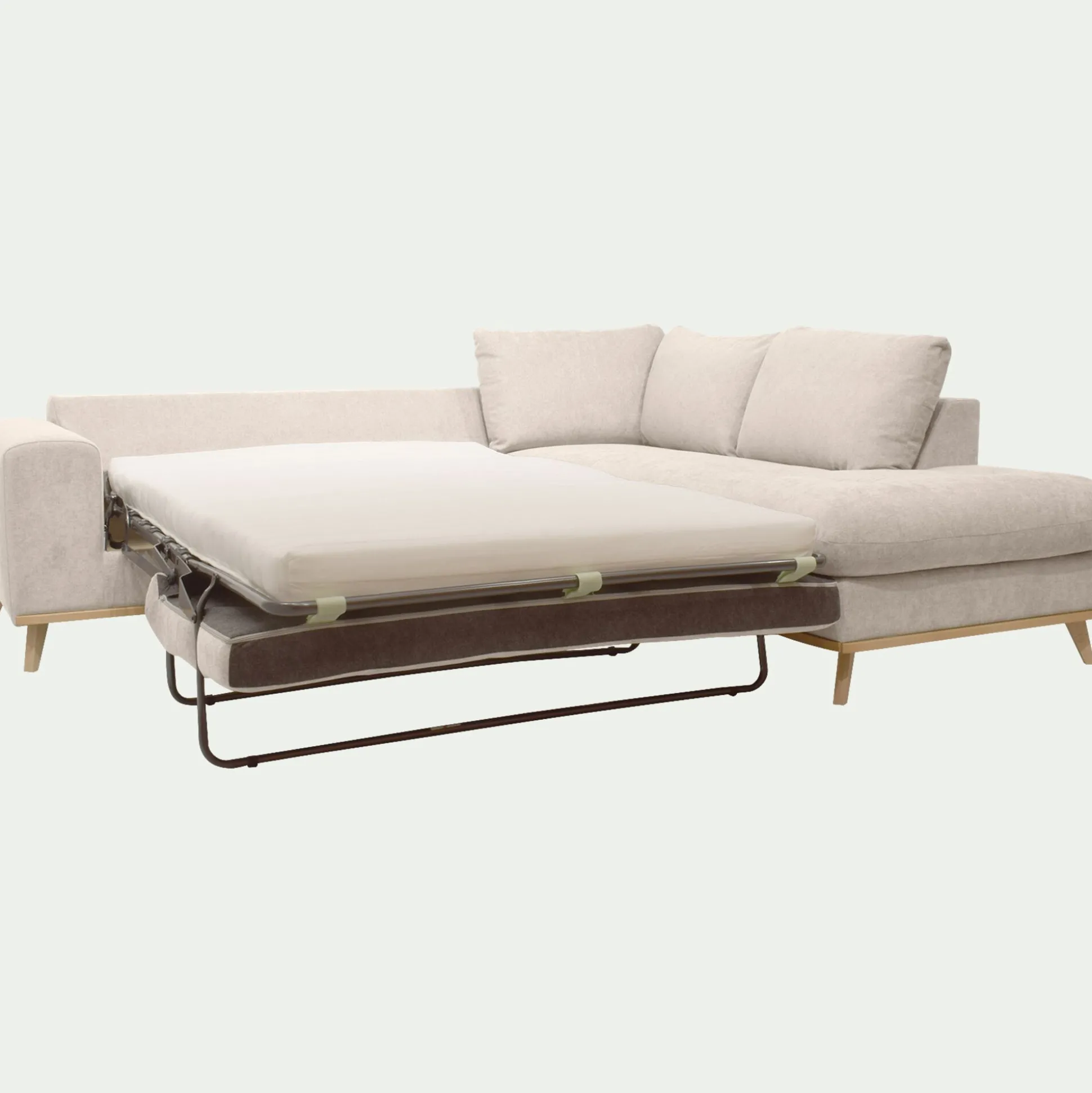 Canapé d'angle droit convertible en tissu Storm - beige roucas