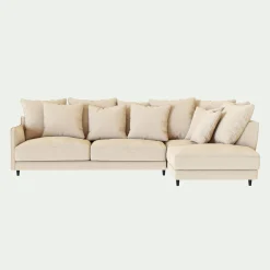 Canapé d'angle droit convertible en tissu joint - beige roucas