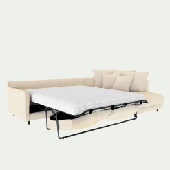 Canapé d'angle droit convertible matelas Bultex en tissu joint - beige roucas