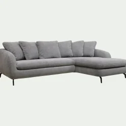 Canapé d'angle droit convertible en tissu tramé - gris ardoise