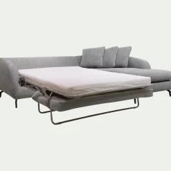 Canapé d'angle droit convertible en tissu tramé - gris ardoise
