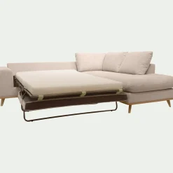 Canapé d'angle droit convertible en tissu Crown - beige roucas