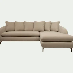 Canapé d'angle droit convertible en tissu doux tramé - beige