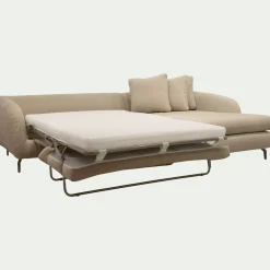 Canapé d'angle droit convertible en tissu doux tramé - beige