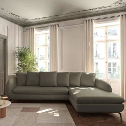 Canapé d'angle droit convertible en tissu tramé - vert garrigue