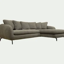 Canapé d'angle droit convertible en tissu tramé - vert garrigue